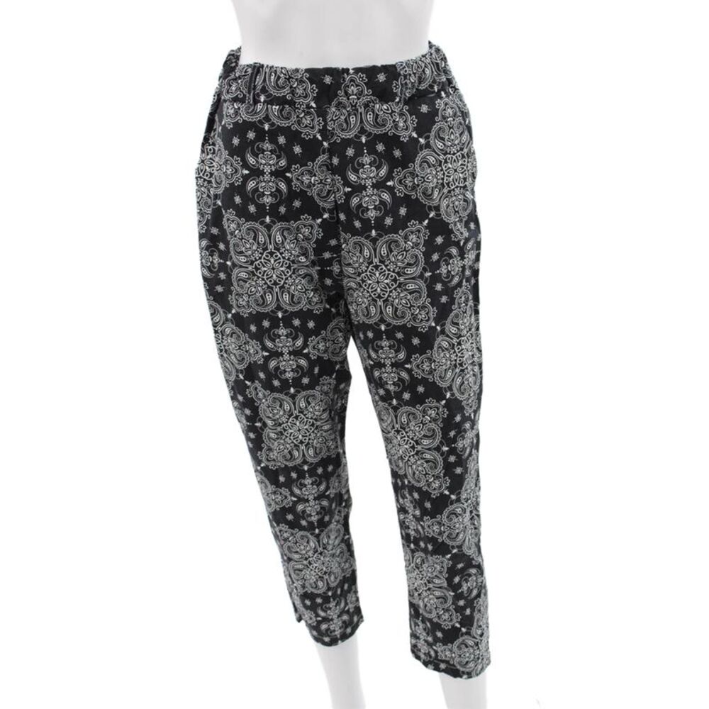 Johanna Paris Women Cropped Ankle Paisley Bohemian Black Pants Size S